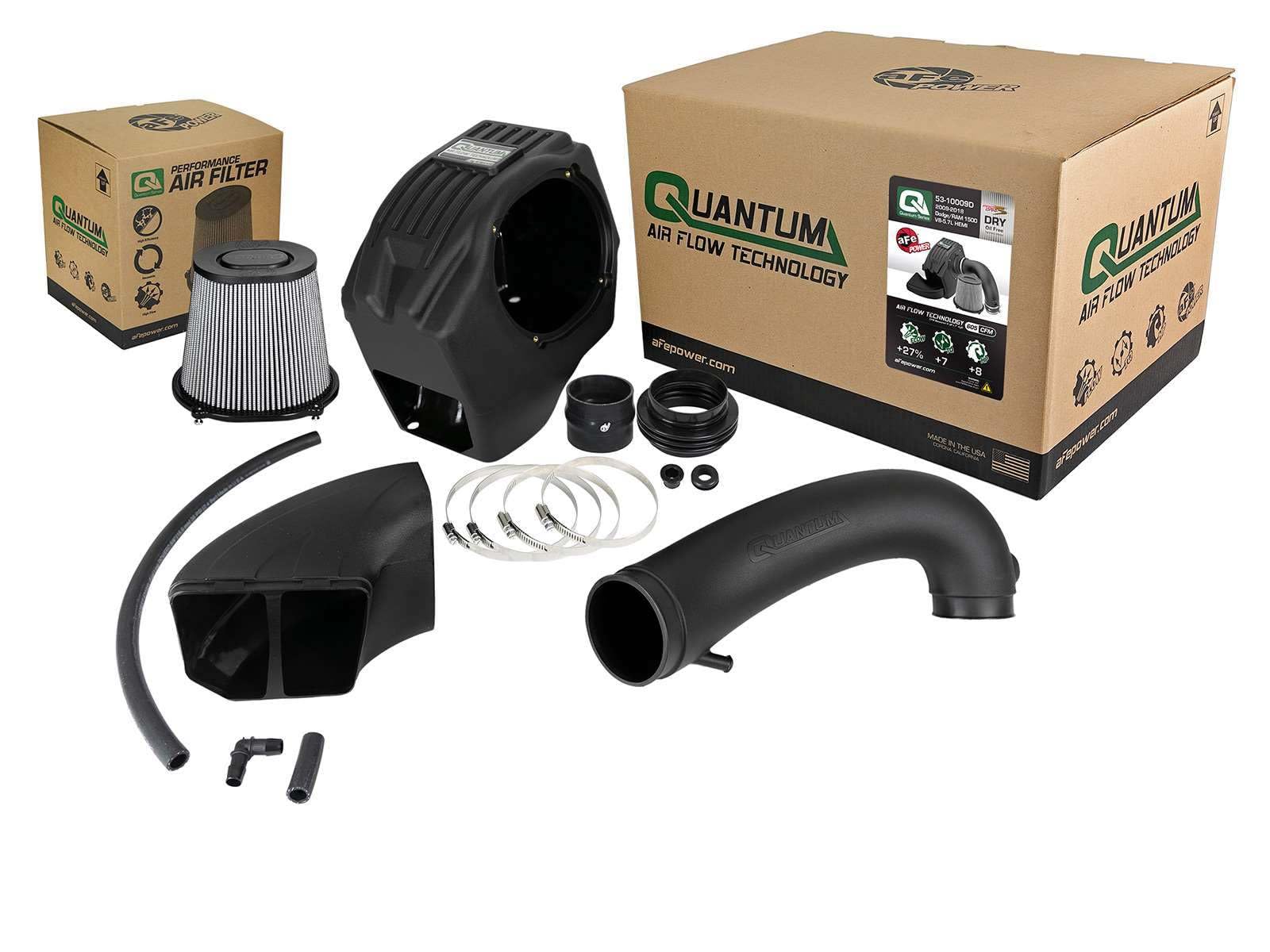 Cold Air Intake System aFe POWER QUANTUM w/Pro DRY S Filter, #53-10009D, Black