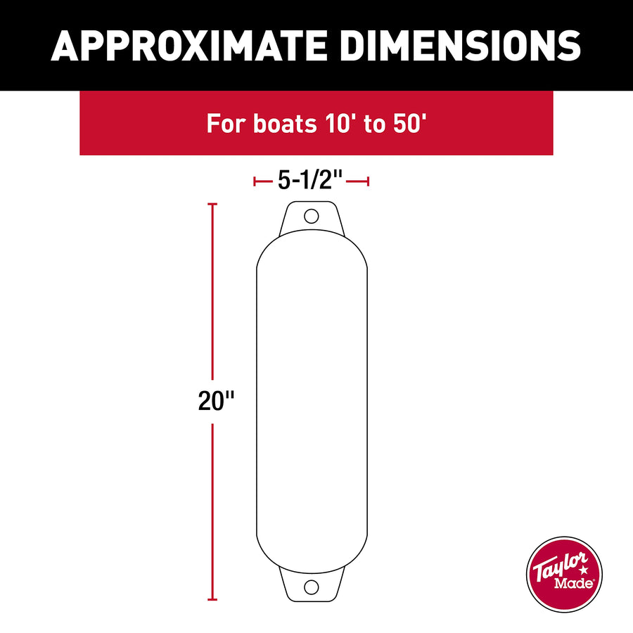 Taylor Made Inflatable Boat Fender Hull-Gard, Mid Atlantic Blue (5.5" x 20"), Unique Oval Shape, Molded Football Needle Inflation Valve, Seamless Construction, Double Eyelets - 41022
