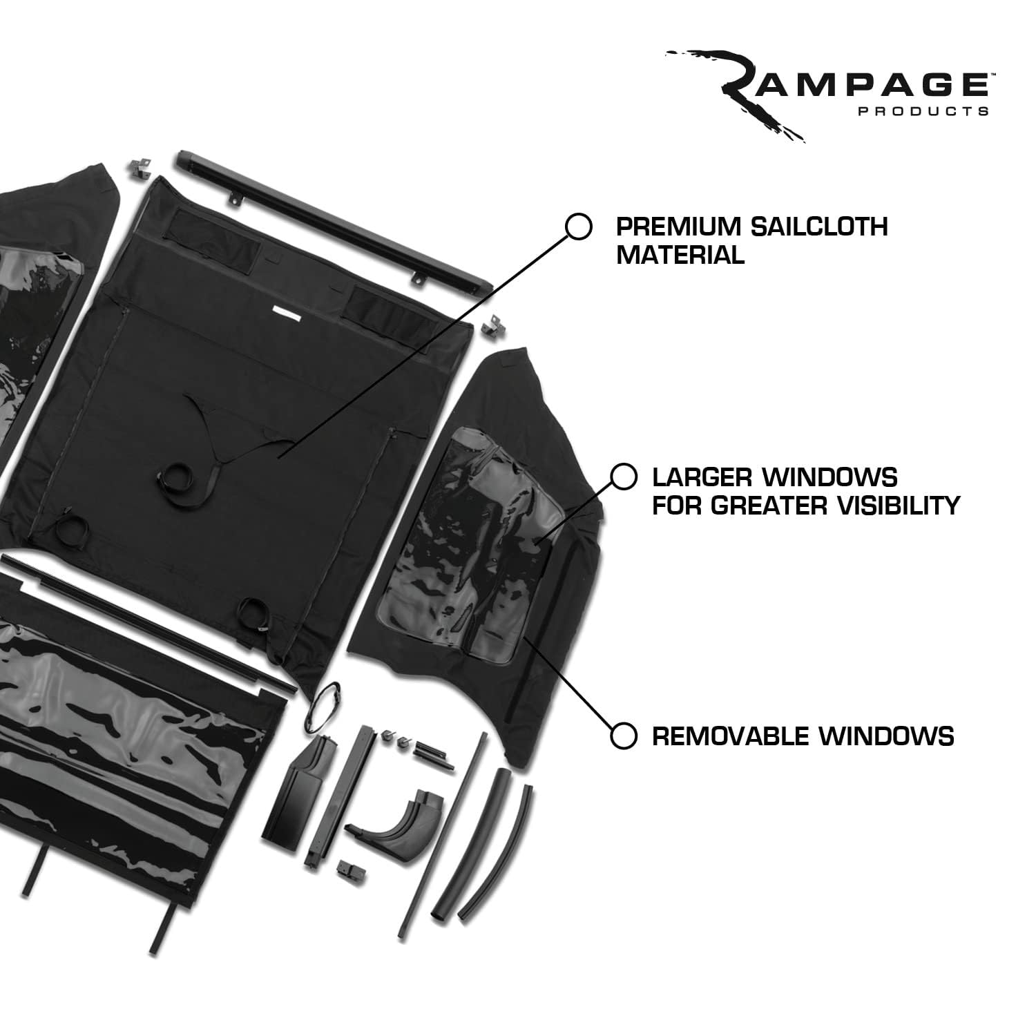 Rampage Frameless Trail Top RAMPAGE PRODUCTS | Vinyl, Spice Denim Color with Tinted Windows | 109517 | Fits 1997 - 2006 Jeep Wrangler TJ