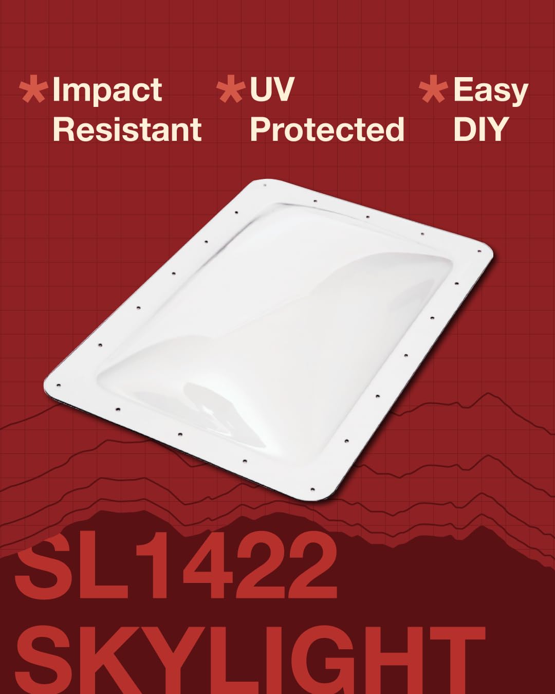 SL1422C ICON RV Skylight - Clear, Fits 14"x22" openings, 16"x26" overall, Outer Dome Skylight Covering Replacement for RV, Camper, Motorhome, Food Truck, or Trailer, UV Protected & Impact Resistant