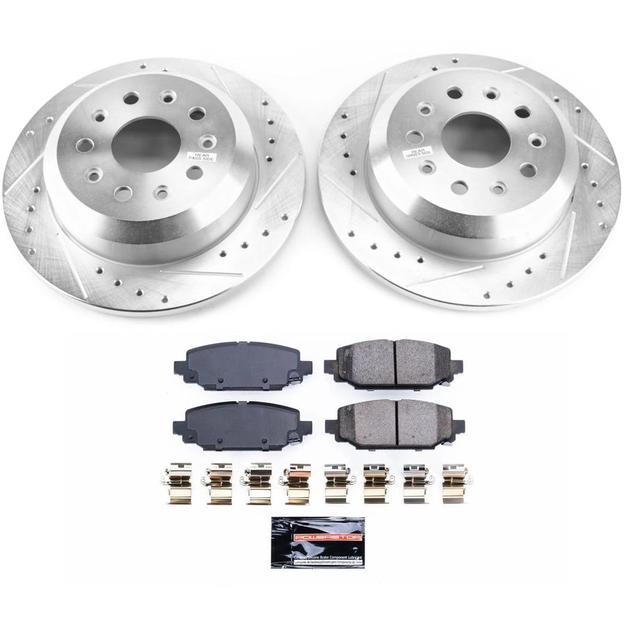 Power Stop K7943 Z23 Carbon Fiber Brake Pads Rear with Drilled & Slotted Brake Rotors Kit For Jeep Wrangler 2018-2022 [Vehicle Specific]