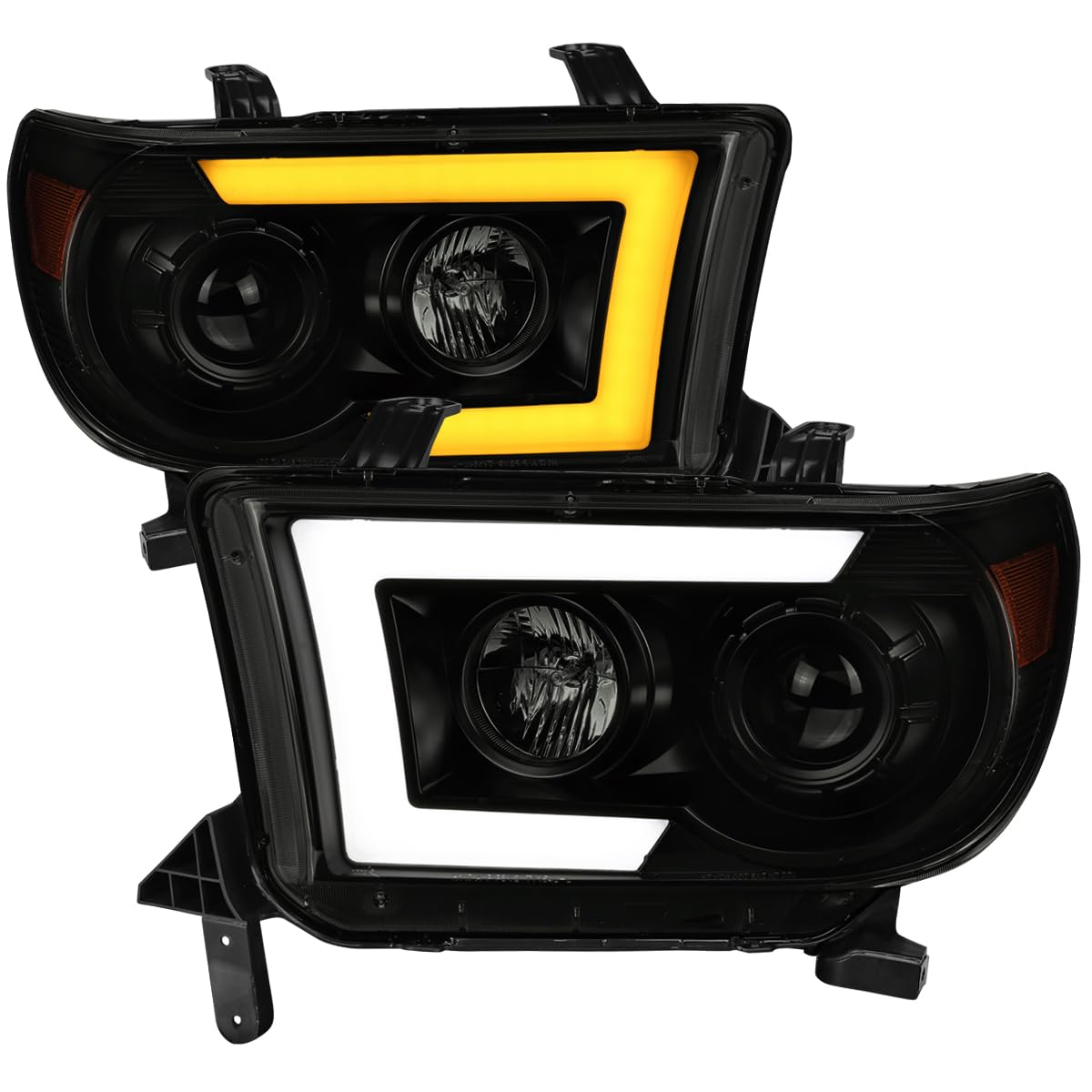 Black Smoke SPEC-D TUNING Projector Headlights w/Switchback Sequential LED Turn Signal Compatible with 2007-2013 Toyota Tundra, 2008-2017 Toyota Sequoia, Left + Right Pair Headlamps Assembly