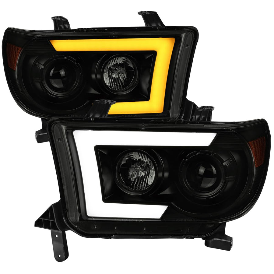Black Smoke SPEC-D TUNING Projector Headlights w/Switchback Sequential LED Turn Signal Compatible with 2007-2013 Toyota Tundra, 2008-2017 Toyota Sequoia, Left + Right Pair Headlamps Assembly
