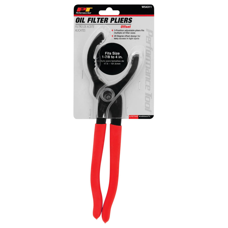 Large Straight Jaw Performance Tool W54311 Oil Filter Pliers, 1-7/8 Inch to 4 Inch - Adjustable, Red/Black