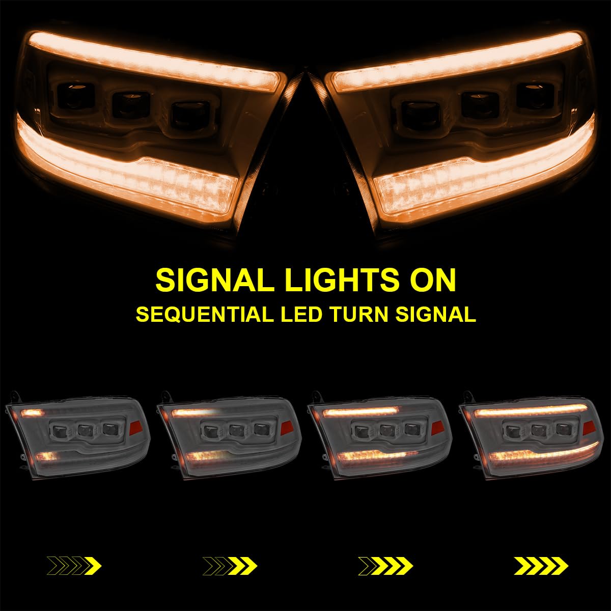 Special Edition SPEC-D TUNING Arctic White Full LED Switchback Sequential Projector Headlights Compatible with 2009-2019 Dodge Ram 1500, 2010-2019 Ram 2500/3500, Left + Right Pair Headlamps Assembly