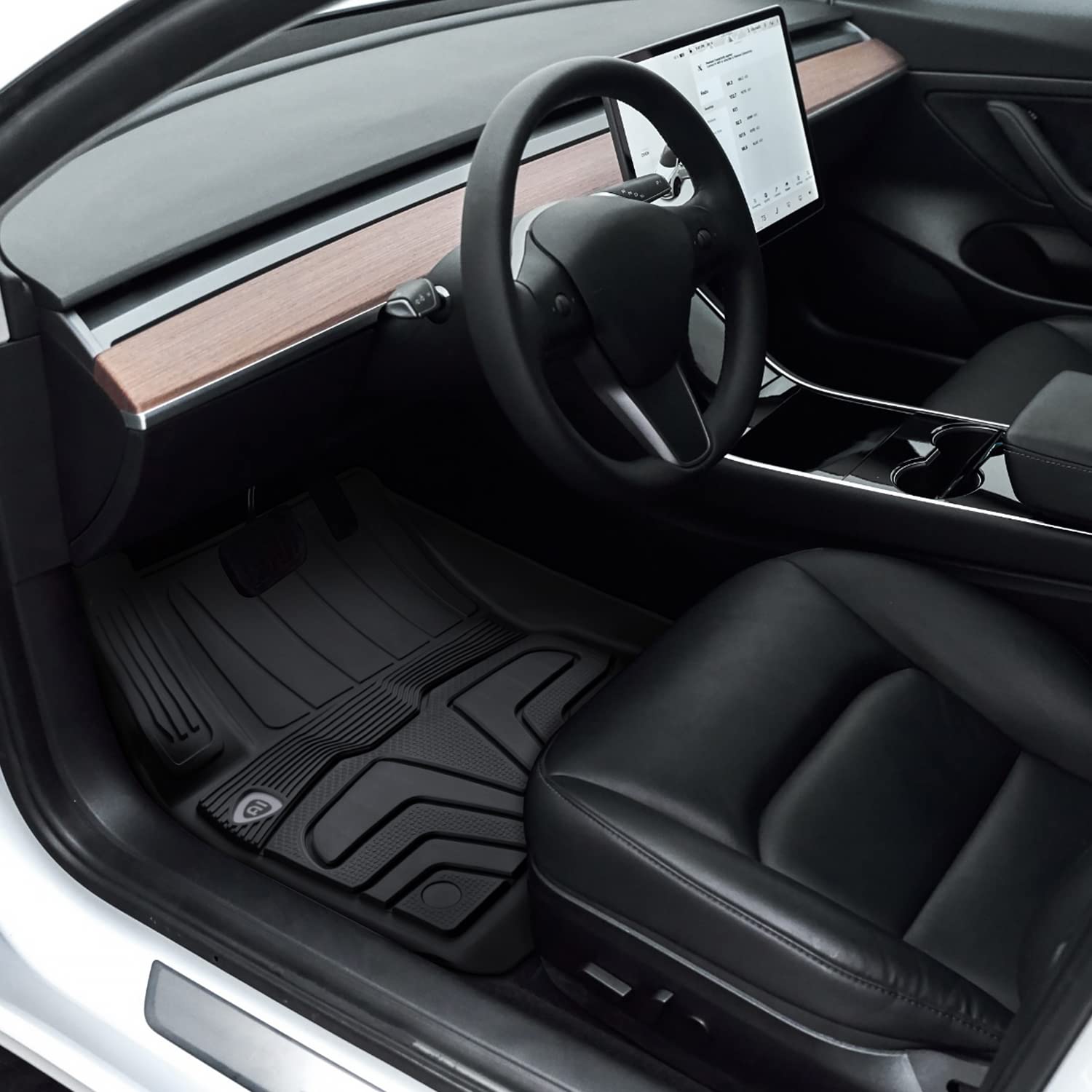 All-Weather Spec-D Tuning Black Injection-Molded TPE Front + Rear Floor Mats Compatible with 2017-2022 Tesla Model 3, 3PC