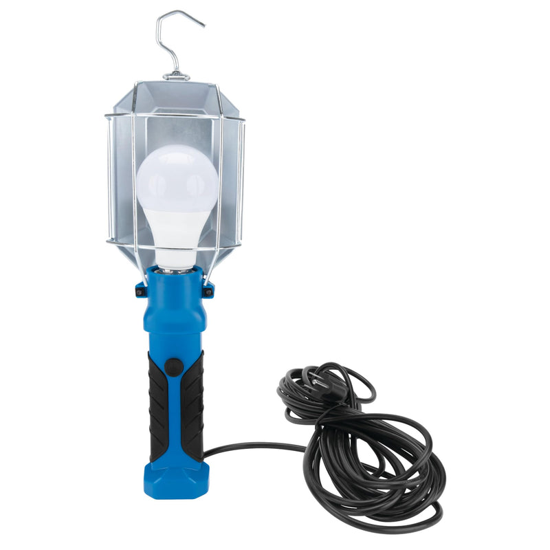 25' Performance Tool W2243 18GA, 120V LED or Incandescent Drop Light, Steel Cage Shield with Extra Built in 120V Outlet