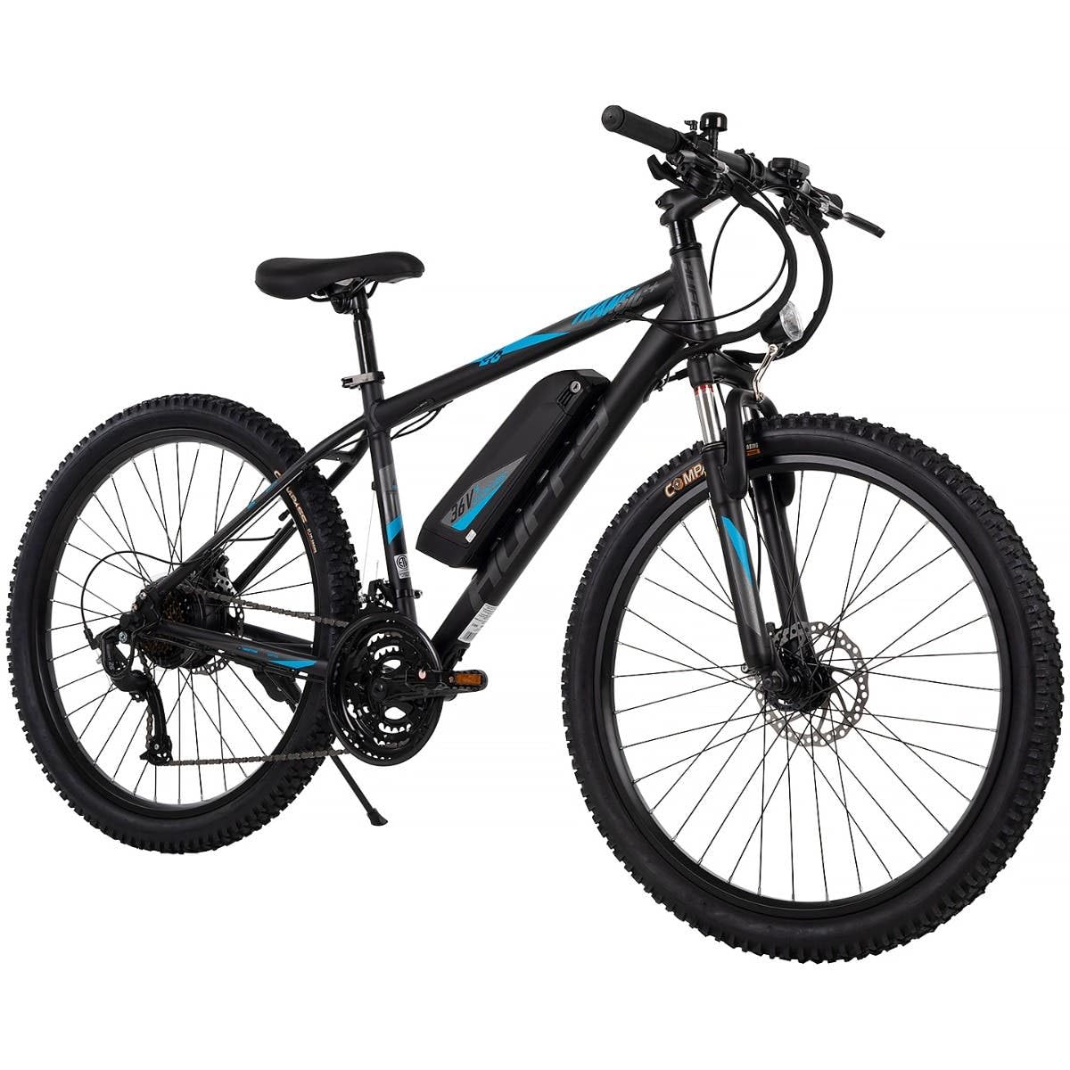 26” Huffy Transic + Electric Mountain Bike, Aluminum Frame, Black, Pedal Assist up to 20mph