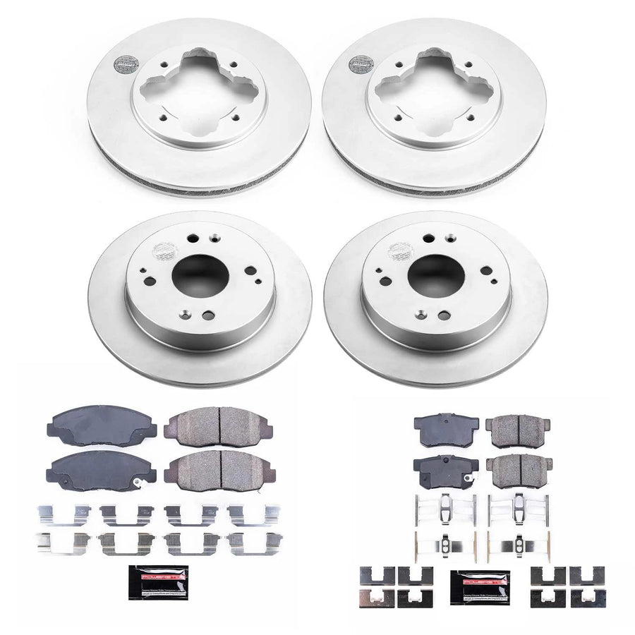 Power Stop Coated Brake Rotor and CRK698 Ceramic Brake Pads- Front & Rear For Acura CL 1997 | Honda Accord 1991-1997 [Vehicle Specific]