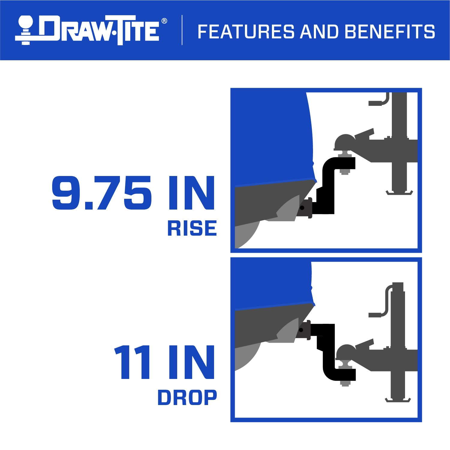 9" Draw-Tite Trailer Hitch Ball Mount, Fits 2 Inch Square Receiver, 11 Inch Drop, 9.75 Inch Rise, 5,000 lbs. Capacity
