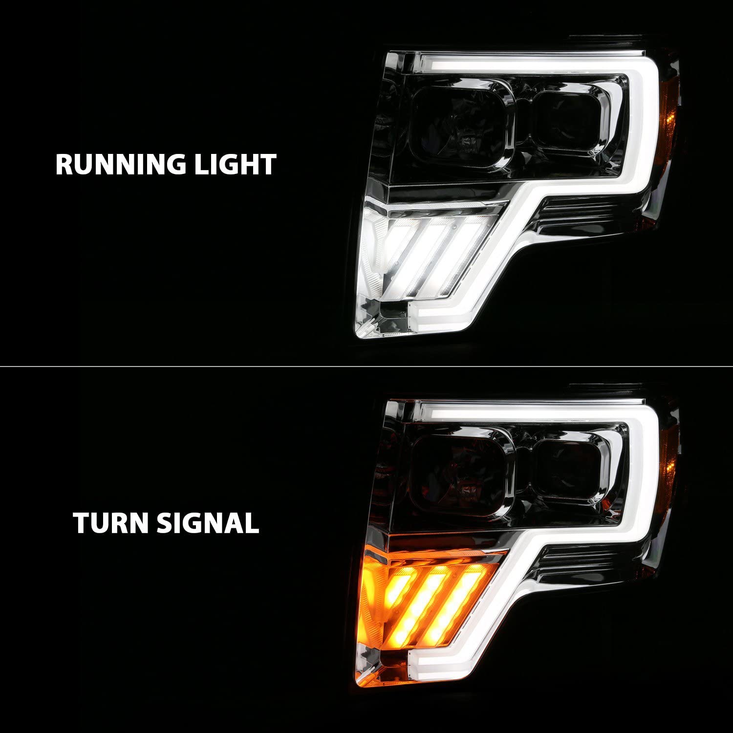 ANZO (111470) USA 2009-2013 Ford F-150 Projector Light Bar G4 Switchback H.L. Chrome Amber