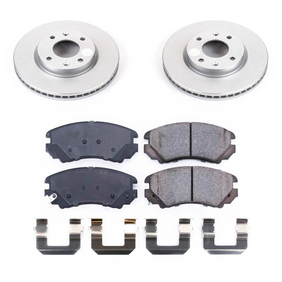 Power Stop Coated Brake Rotor CRK5290 & Ceramic Brake Pads- front For Hyundai Sonata 2003-2005, Kia Optima 2002-2006 [Model Specific]