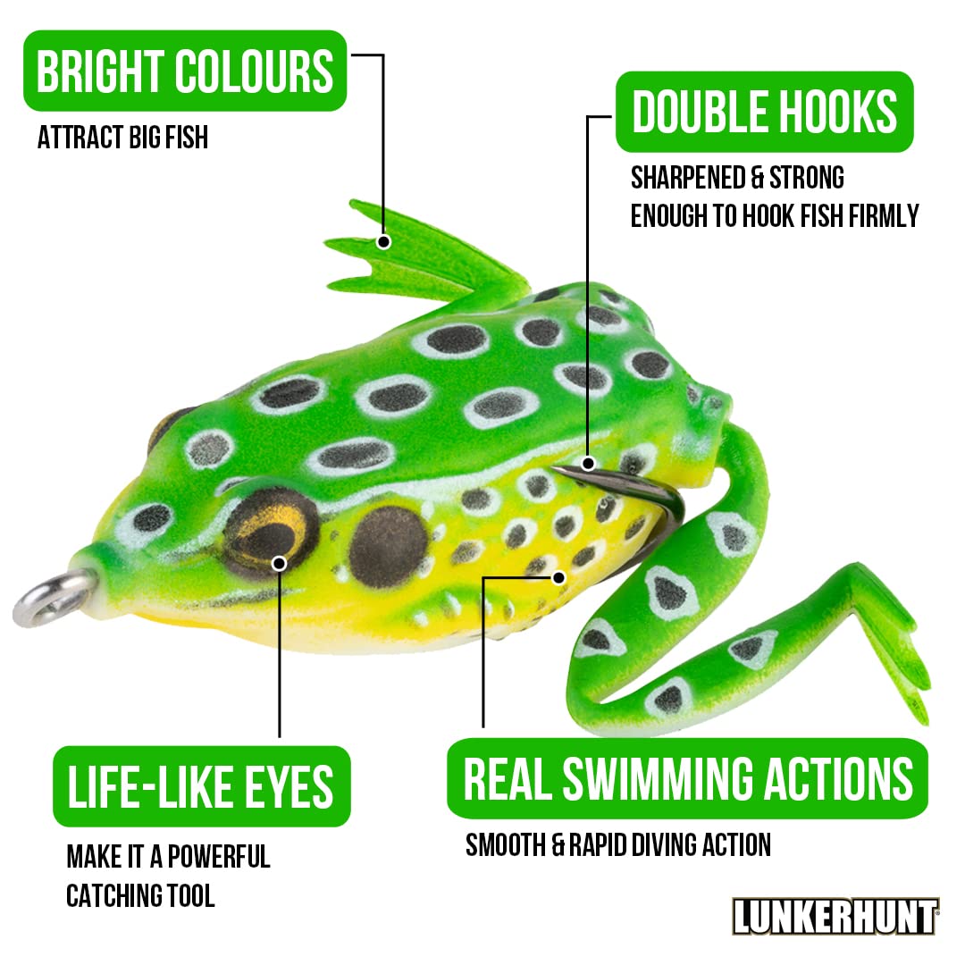Pocket Frog Lure LUNKERHUNT for Bass Fishing | 1.75 Inch Topwater Fishing Lures with Weedless Hooks for Trout, Pike in Saltwater and Fresh Water