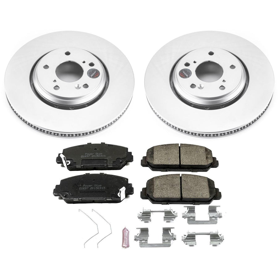 PowerStop Brake Kit Front For ILX 2017-2022, Accord 2016-2017, Civic 2017-2020 [Model Specific] - Front Geometry Coated Disc Rotors & Ceramic Replacement Brake Pads, CRK7347