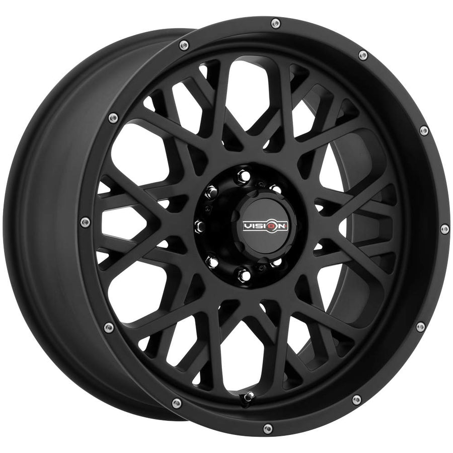 Rocker Style Vision Wheels: 412 RWD, Finish Satin Black w/Chrome Bolts- Wheel Size Inches24X12, PCD 8-180, Load Rating LBS. 3650