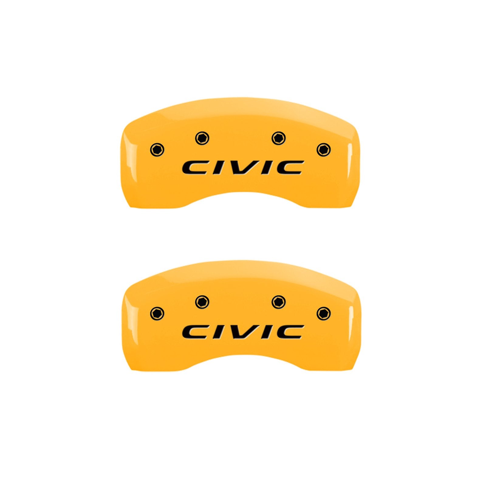 Caliper Covers MGP 20218SCVCYL Yellow (Set of 4, Engraved Front: 2016/CIVIC - Engraved Rear: 2016/CIVIC, Yellow powder coat finish, black characters)
