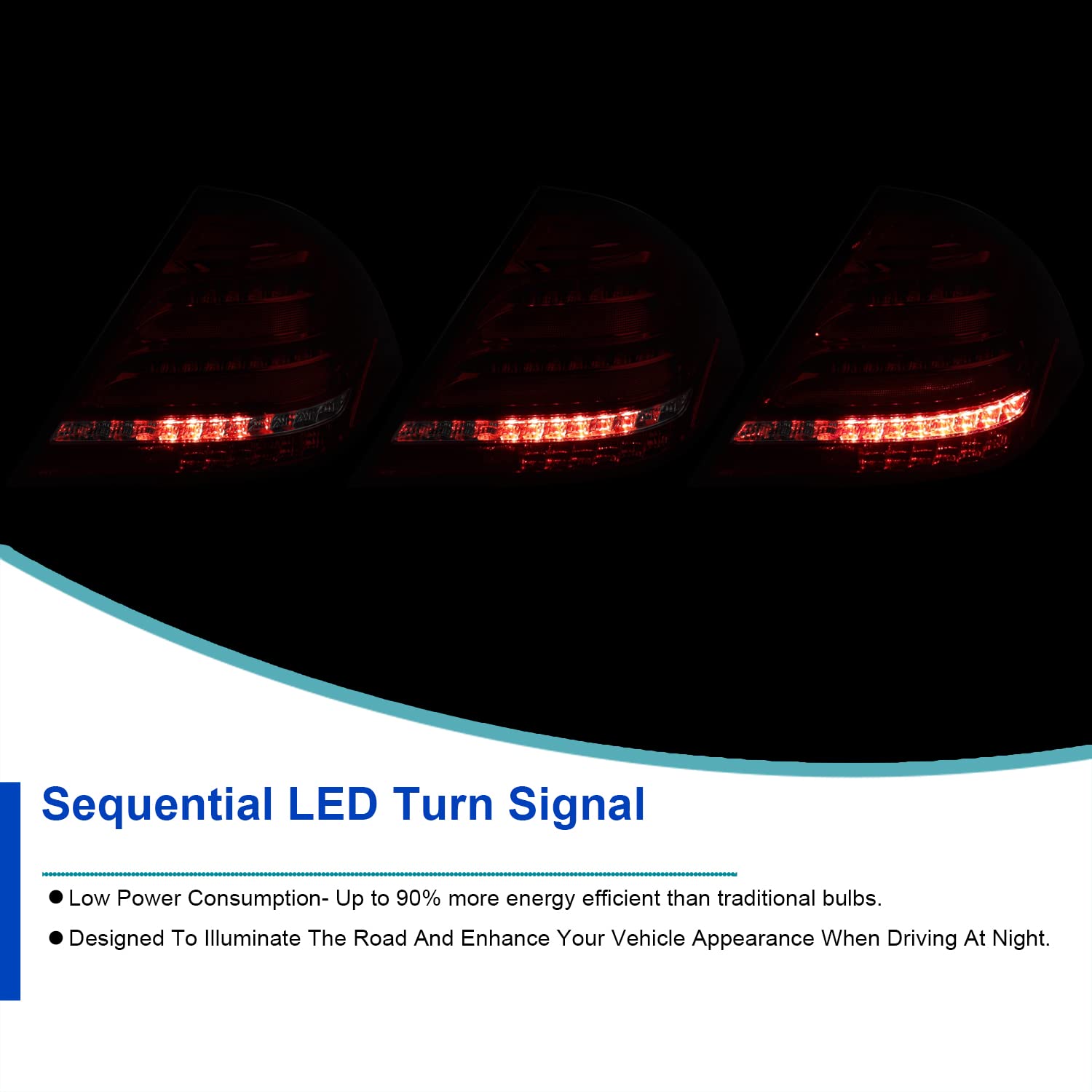 Red/Smoke SPEC-D TUNING Full LED Sequential Tail Lights Compatible with 2001-2004 Mercedes-Benz W203 C-class Sedan