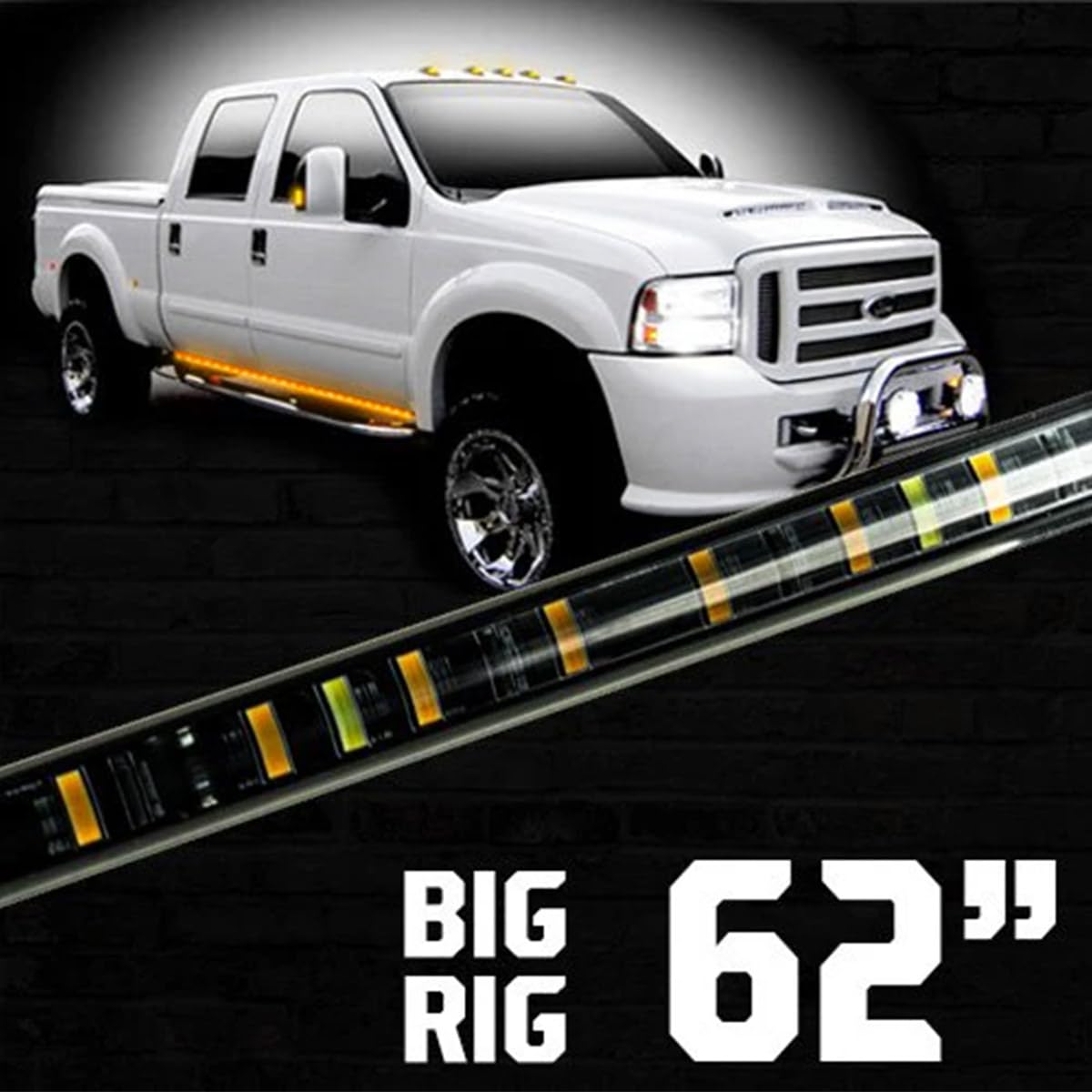 62" RECON Big Rig Universal Fit Side Mounted High Power LED Light Bar Kit Amber Running Lights & Turn Signals (62")