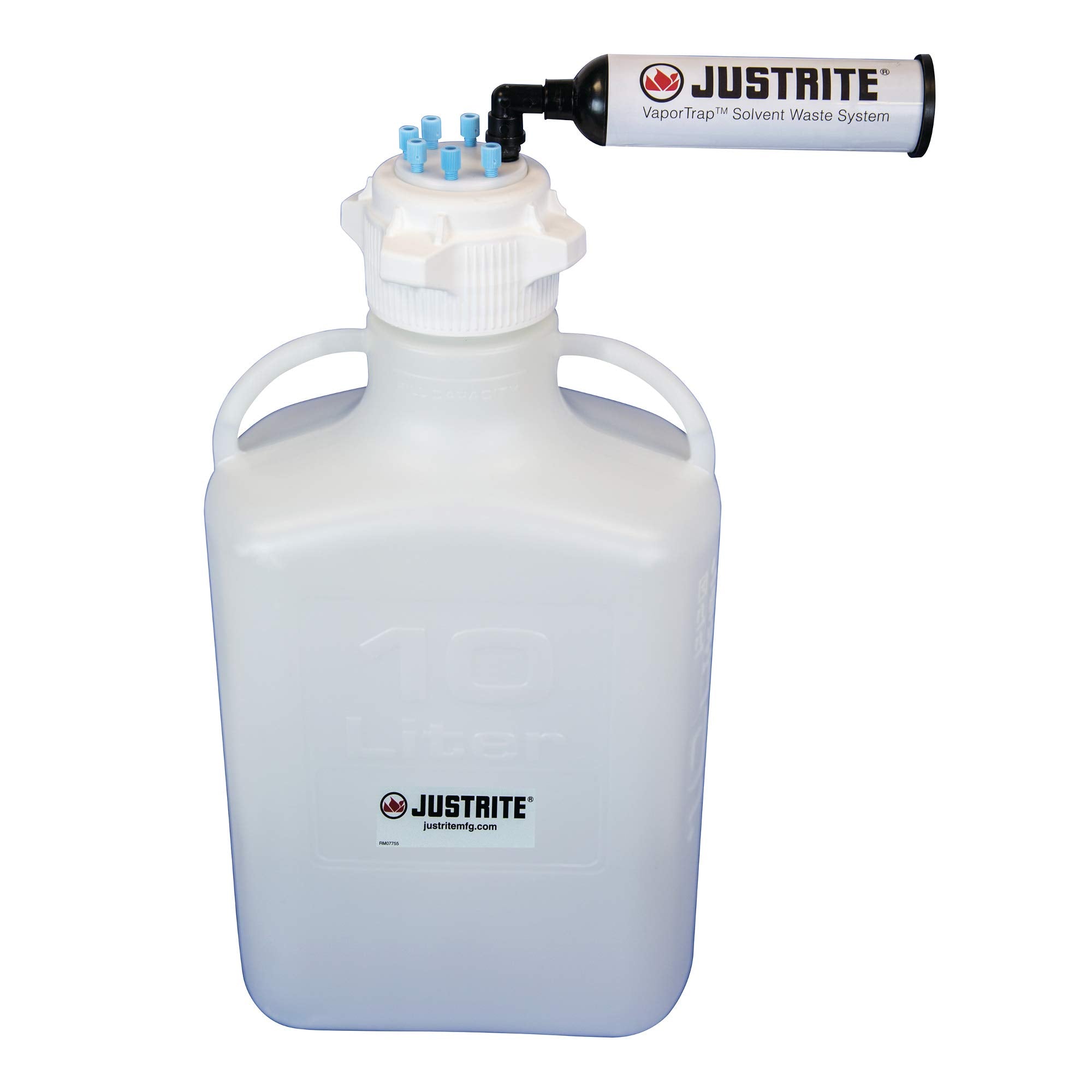 VaporTrap Justrite 12802 Carboy with Filter Kit, 83mm, 10L, 6 Ports