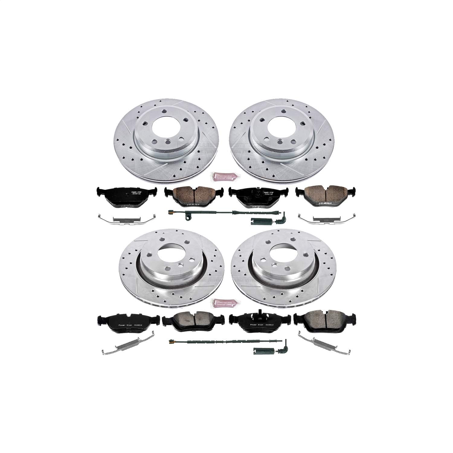 K871 Power Stop Front and Rear Z23 Carbon Fiber Brake Pads with Drilled & Slotted Brake Rotors Kit