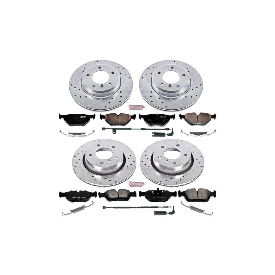 K871 Power Stop Front and Rear Z23 Carbon Fiber Brake Pads with Drilled & Slotted Brake Rotors Kit