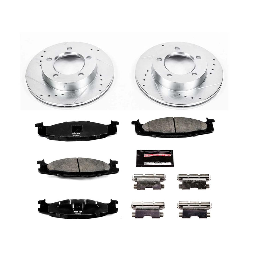 Power Stop K5067 Z23 Carbon Fiber Brake Pads Front with Drilled & Slotted Brake Rotors Kit For Ford Bronco 1994-1996, Ford F-150 1994-1996 [Model Specific]