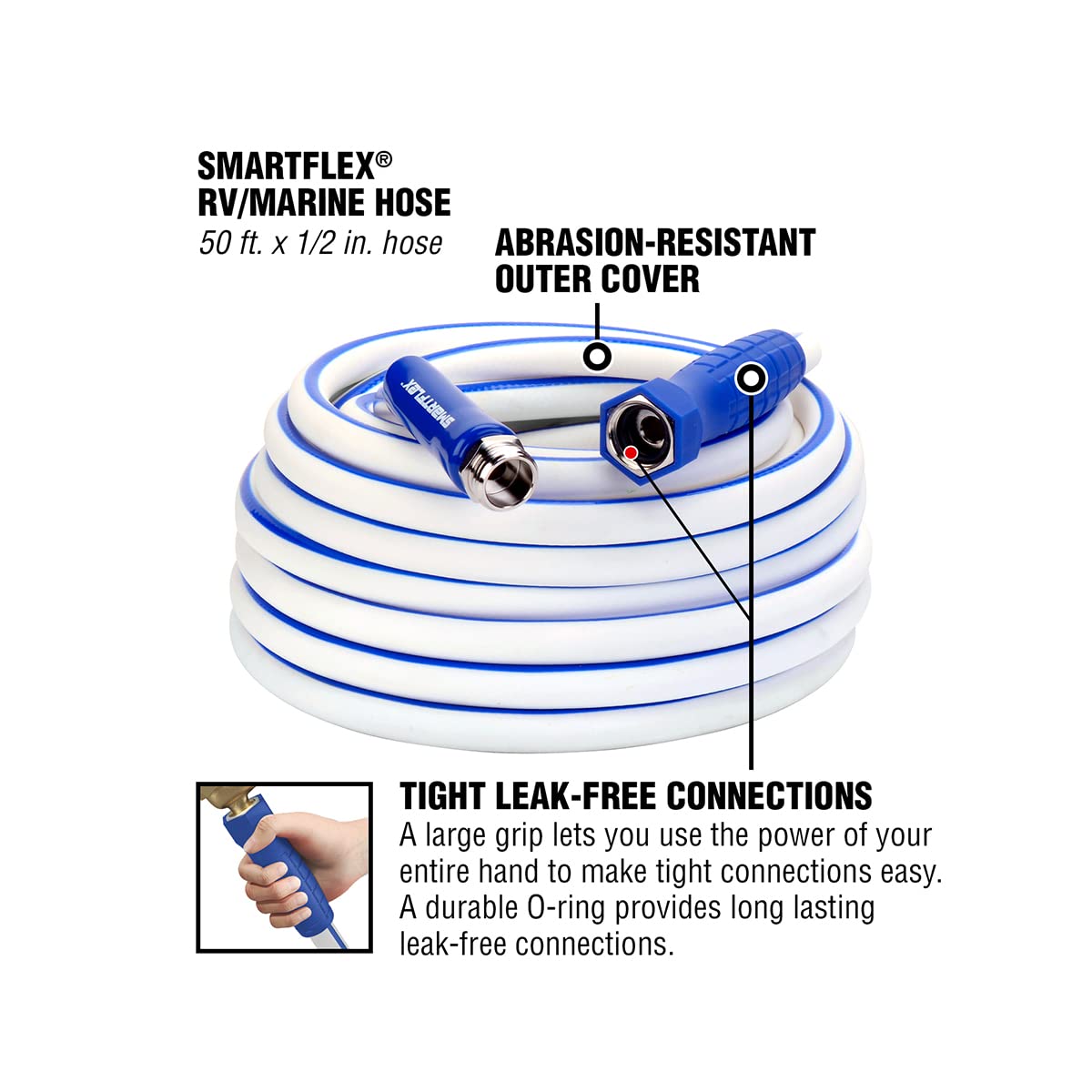 1/2 in. SmartFlex RV/Marine Water Hose, 50 ft., Hybrid, White - HSFRV450
