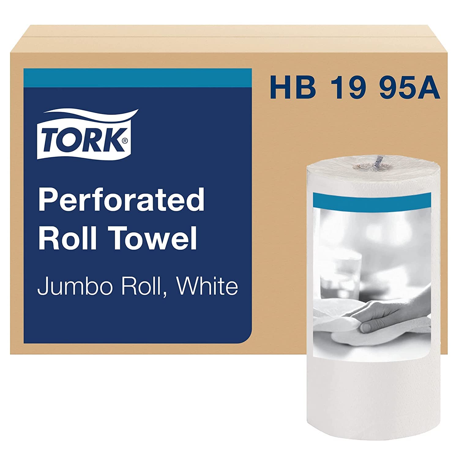 Tork Jumbo Roll HB1995A Perforated Paper Towel, Jumbo Roll, White, Universal, 2-Ply, Case of 12 Rolls, 210 per Roll, 2,520 Towels