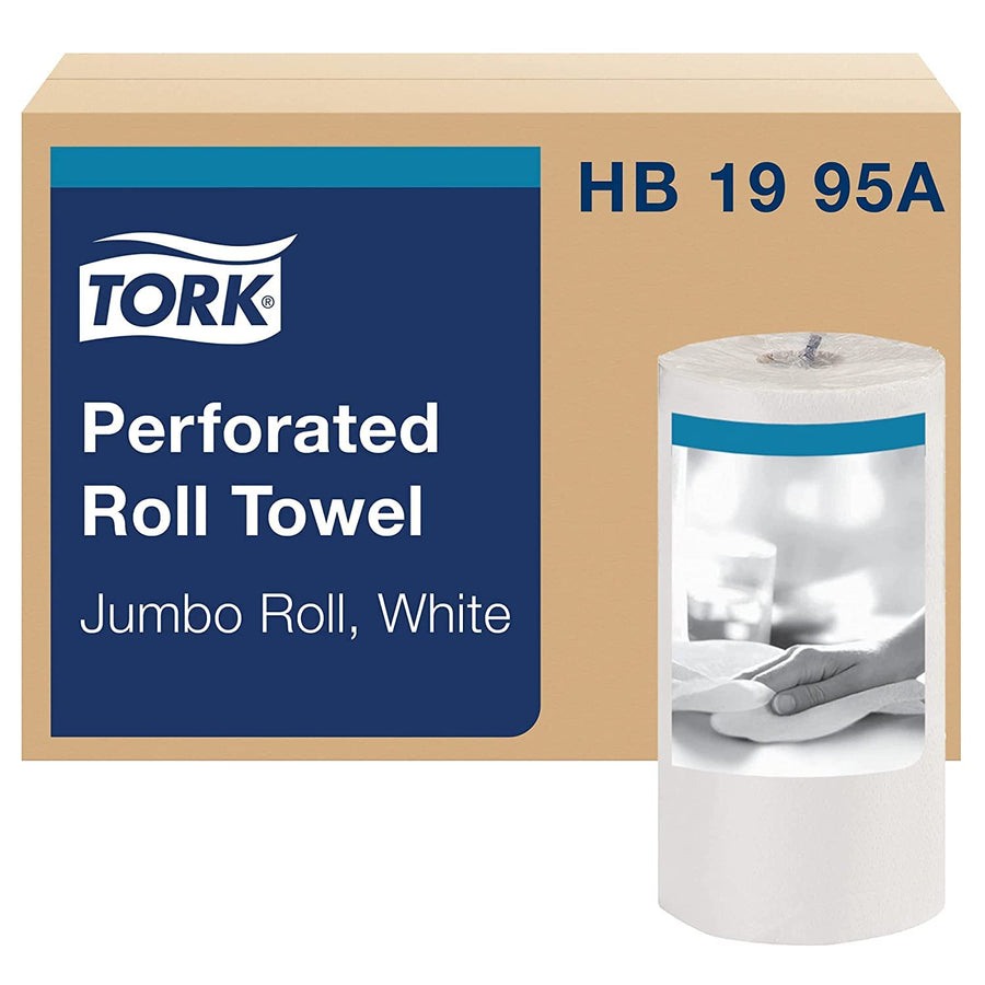 Tork Jumbo Roll HB1995A Perforated Paper Towel, Jumbo Roll, White, Universal, 2-Ply, Case of 12 Rolls, 210 per Roll, 2,520 Towels