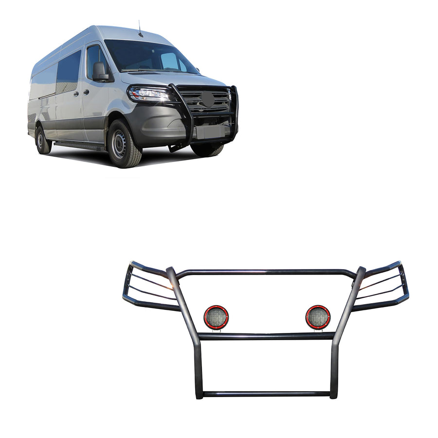 Bumper Guard Modular Black Horse Grille brush Come W/ Pair of 5.3"LED Light Compatible with 19-25-Benz Sprinter 1500/2500/3500/3500XD|19-25 Freightliner Sprinter 1500/2500/3500/3500XD-17D503MA-PLFR