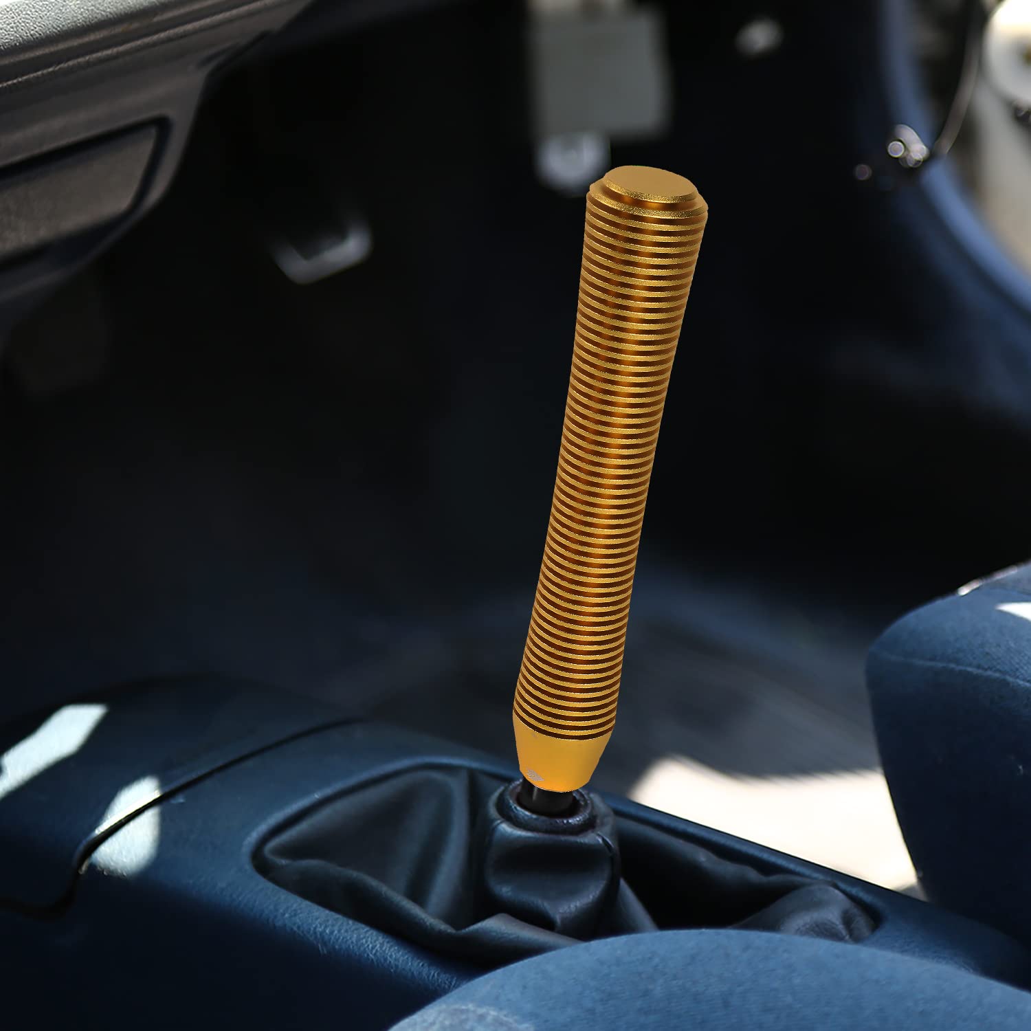 Universal Aluminum Shift Knob NRG Innovations SK-710GD with Thread Adapters, Heatsink Style Long Curvy Cylinder Lever, Gold