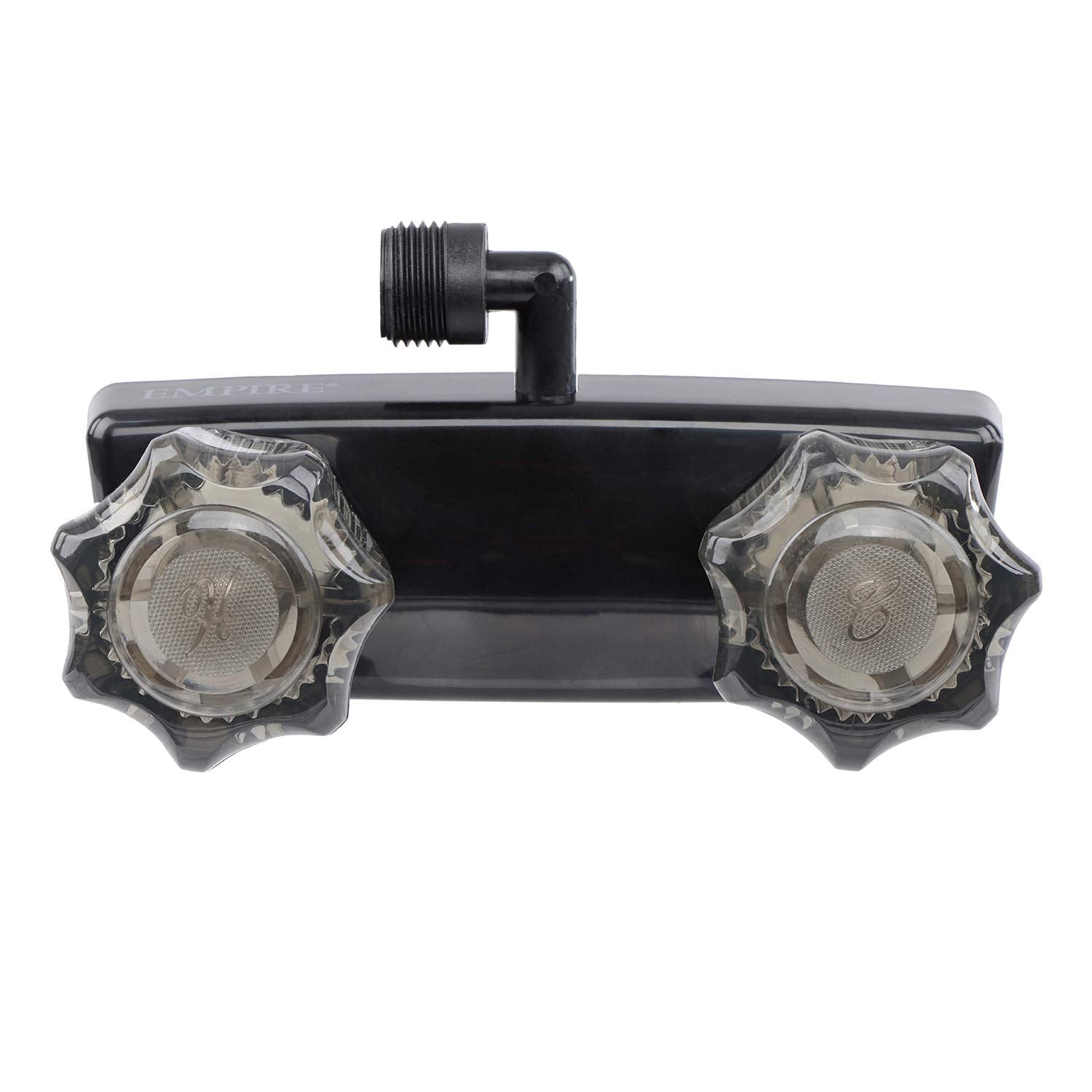 U-YJW9053VBLK-A Empire Faucets 4" Non-Metallic RV Shower Valve with 90° Elbow Vacuum Breaker & Crystal Jewelite Handles - Black Matte