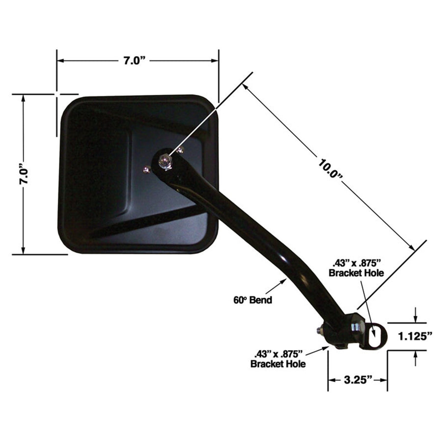 Jeep CJ CIPA 44701 Black Manual Replacement OE Style Passenger Side Mirror