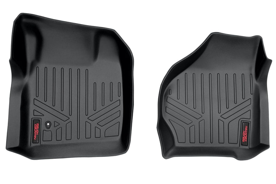 Rough Country Front Floor Mats All Weather for Ford F-250/F-350 Super Duty Crew Cab (1999-2007) - Non-Slip Waterproof Flexible Floor Armor