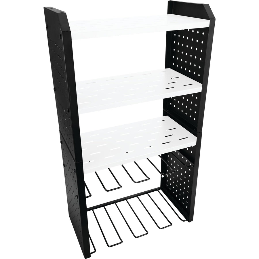W7704 Performance Tool 17-in Five Level Power Tool Storage Rack: 200 lb Limit, 9-Gauge Solid Steel Frame, Baked on Powder Coat Finish with 1/4-in Peg Holes, For Garage/Home, Black/White