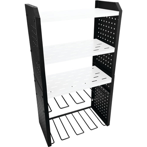 W7704 Performance Tool 17-in Five Level Power Tool Storage Rack: 200 lb Limit, 9-Gauge Solid Steel Frame, Baked on Powder Coat Finish with 1/4-in Peg Holes, For Garage/Home, Black/White