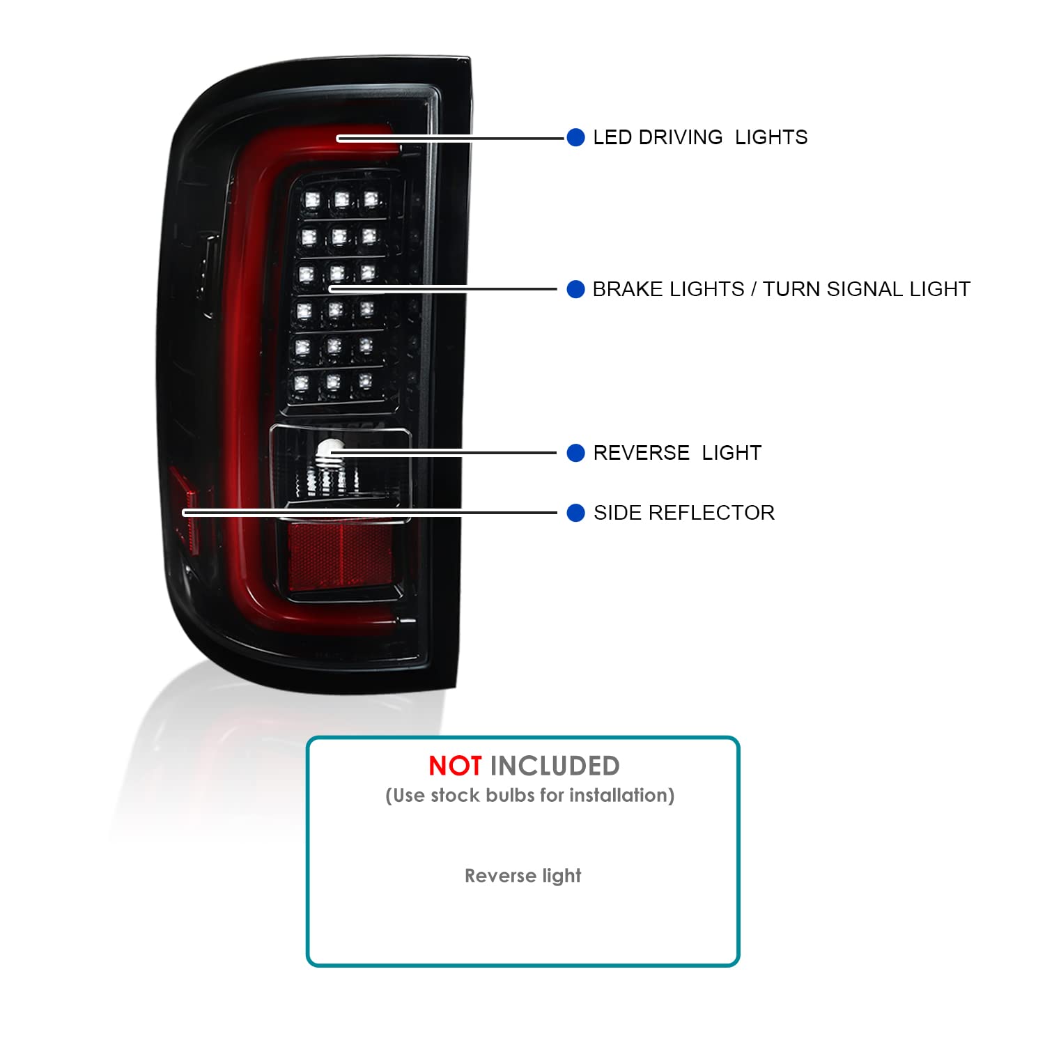 Jet Black Housing Spec-D Tuning Red LED Bar Tail Lights Compatible with 2014-2018 GMC Sierra 1500, 2014-2018 GMC Sierra 2500HD, 2014-2018 GMC Sierra 3500HD, Left + Right Pair Assembly