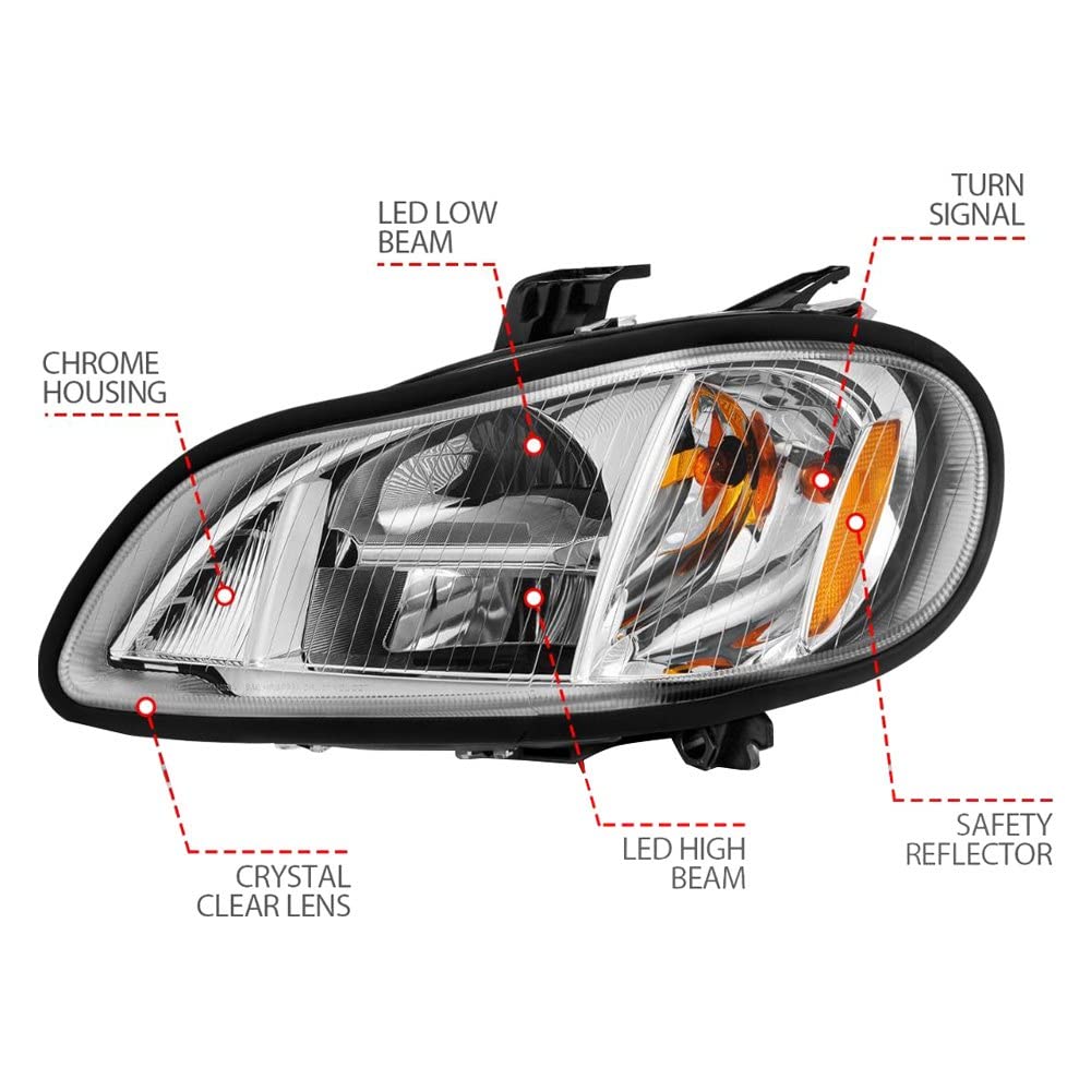 2002-2014 Freightliner M2 ANZO LED Crystal Headlights Chrome Housing w/Clear Lens (Pair) (131031)