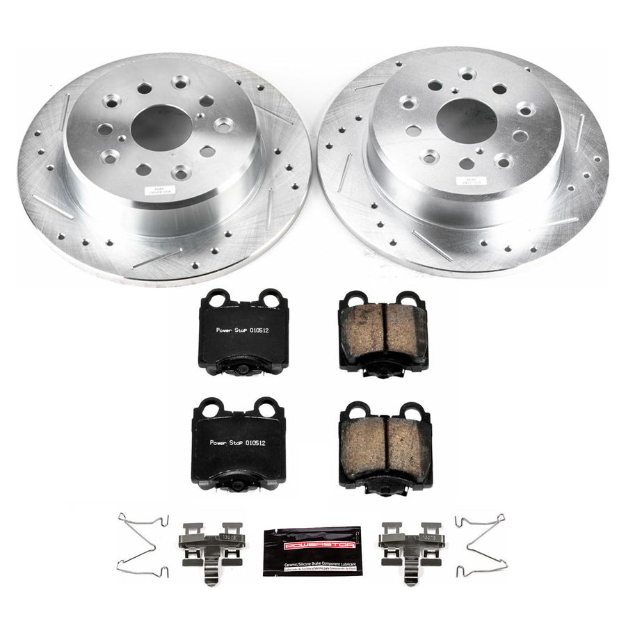 Power Stop K1149 Z23 Carbon Fiber Brake Pads Rear with Drilled & Slotted Brake Rotors Kit For Lexus GS300, Lexus GS400, Lexus GS430, Lexus IS300, Lexus SC430 [Model Specific]
