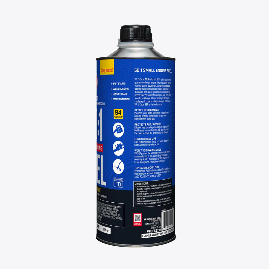 6235 VP Racing Fuels 50:1 SEF Premixed 2-Cycle Small Engine Fuel, 1 Quart