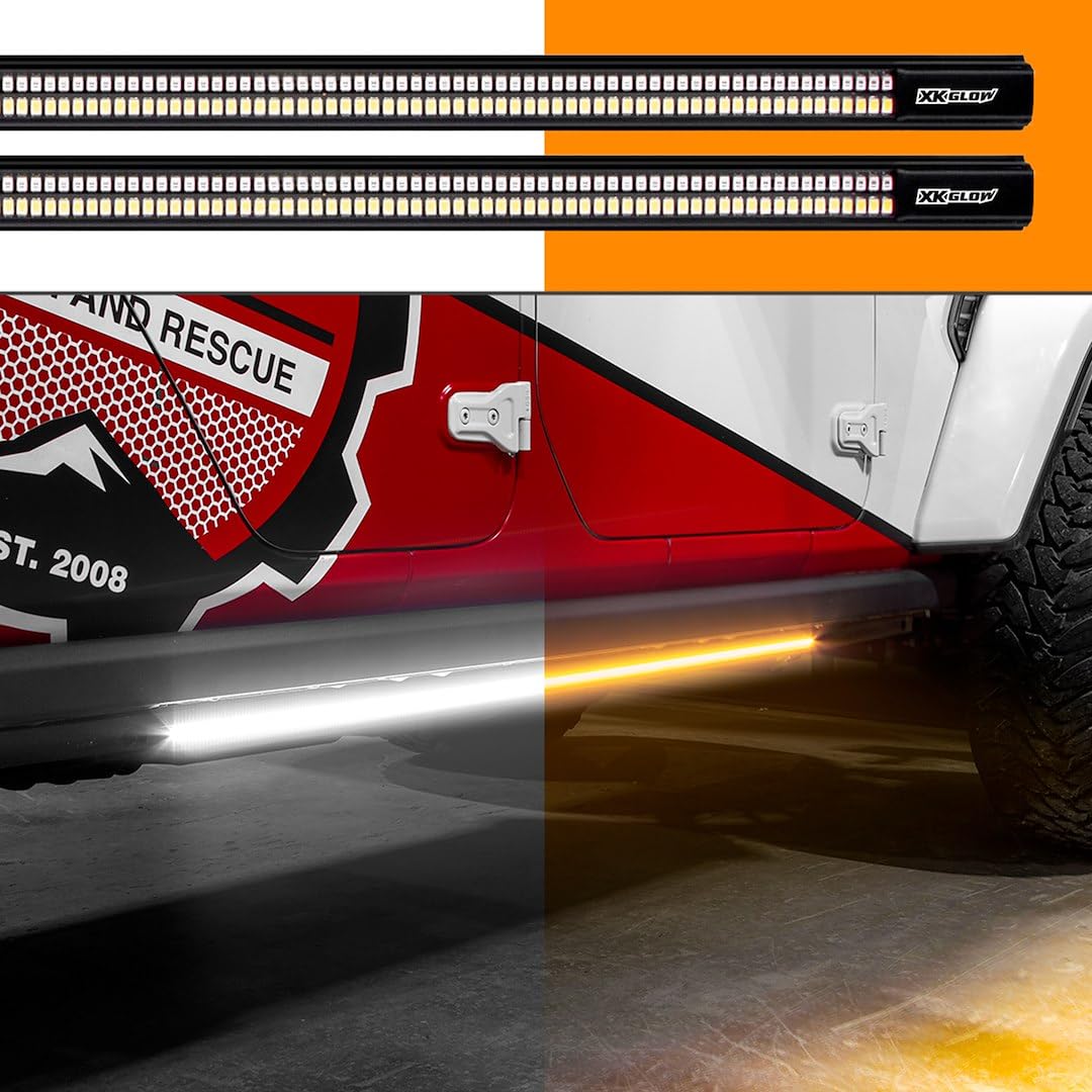 XK GLOW 2x48in White + Amber Jeep & Truck Running Board Light w/Turn Signal XK041022