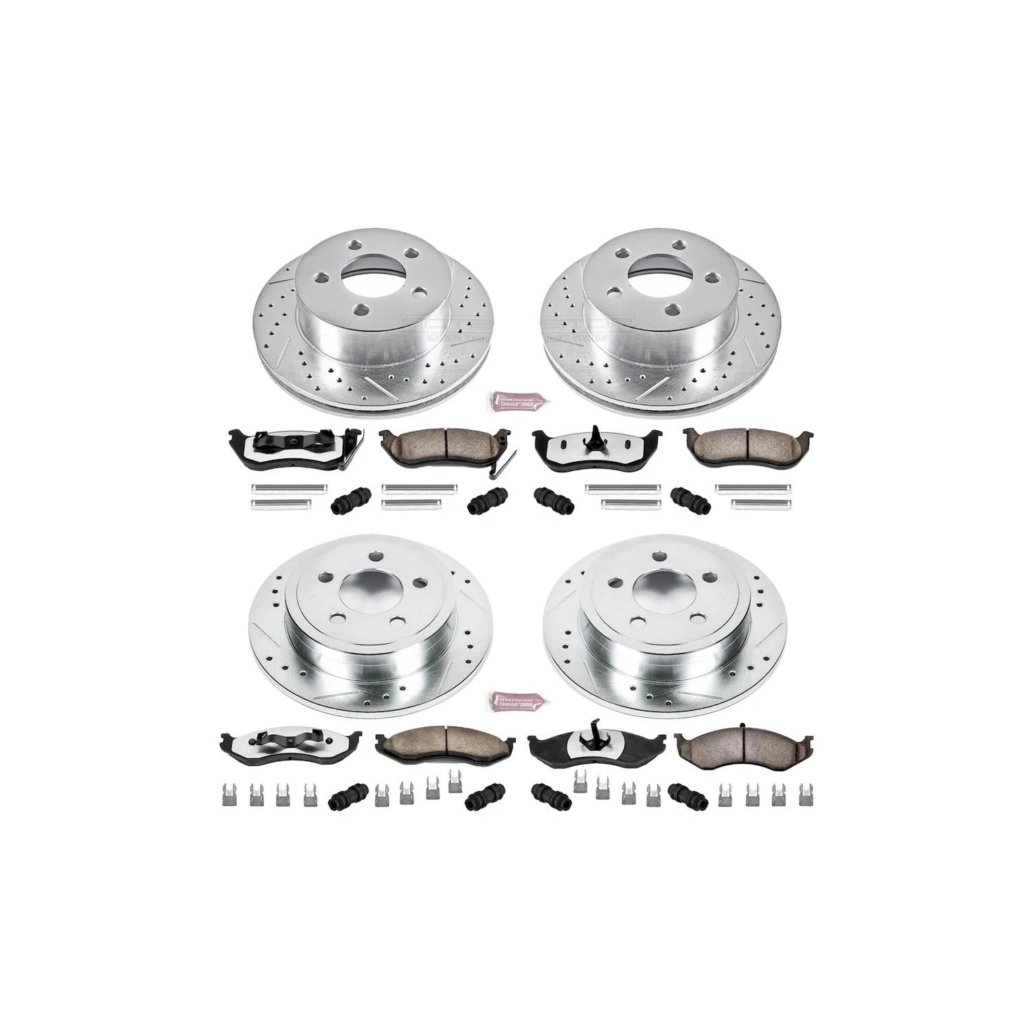 Brake Kit Power Stop Front and Rear For 2003 2004 2005 2006 Jeep Wrangler - Truck & Tow Carbon Fiber Ceramic Pads & Drilled and Slotted Rotors Replacement, K2154-36