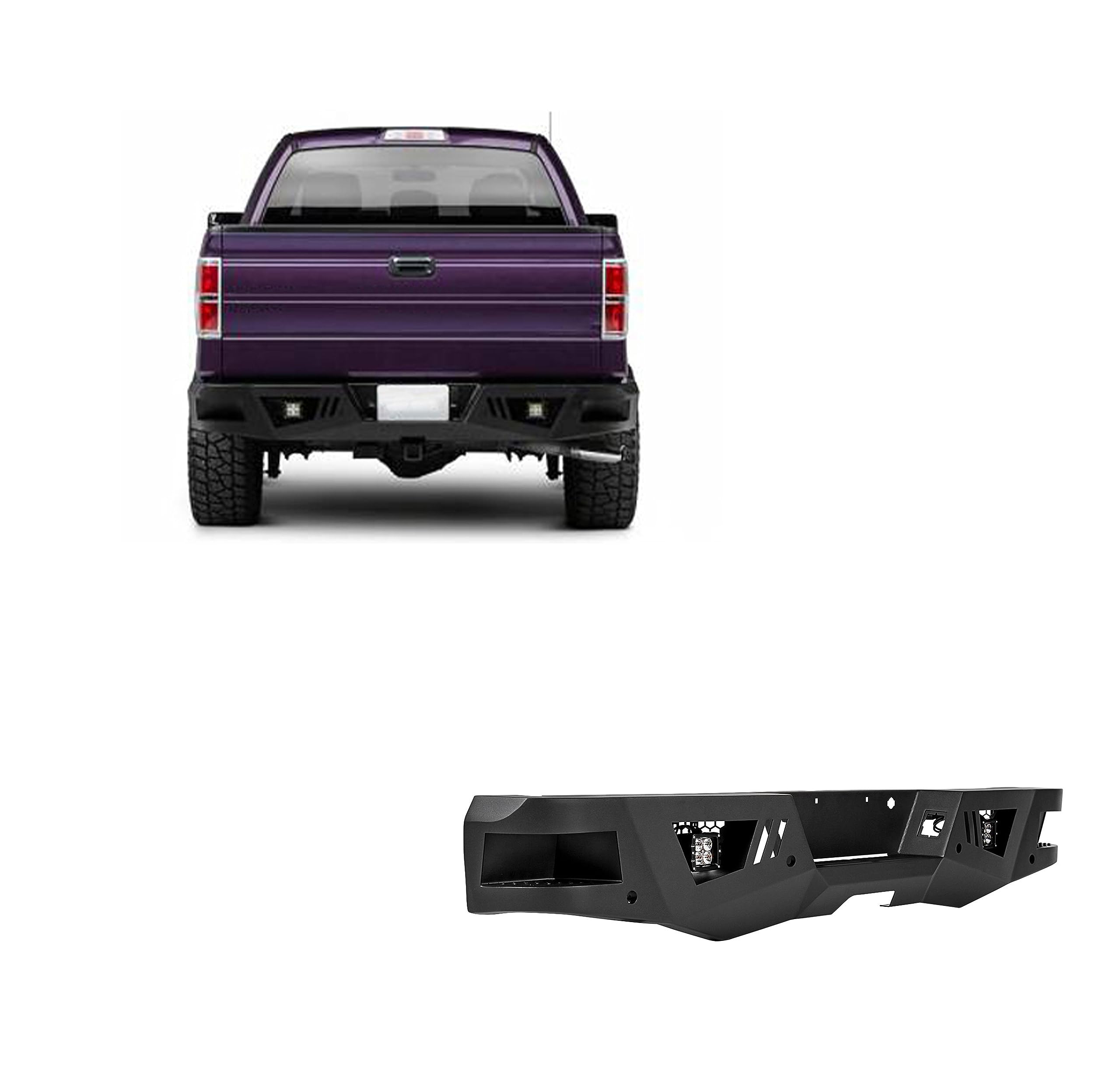 Heavy Duty Black Horse Armour Rear Bumper Matte Black Includes 1 set of 4in cube lights Compatible with 2006-2014 Ford F-150-ARB-F106-KIT