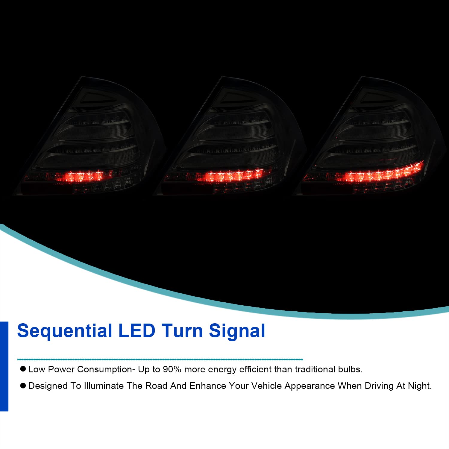 Full LED Sequential Tail Lights SPEC-D TUNING Compatible with 2001-2004 Mercedes-Benz W203 C-class Sedan