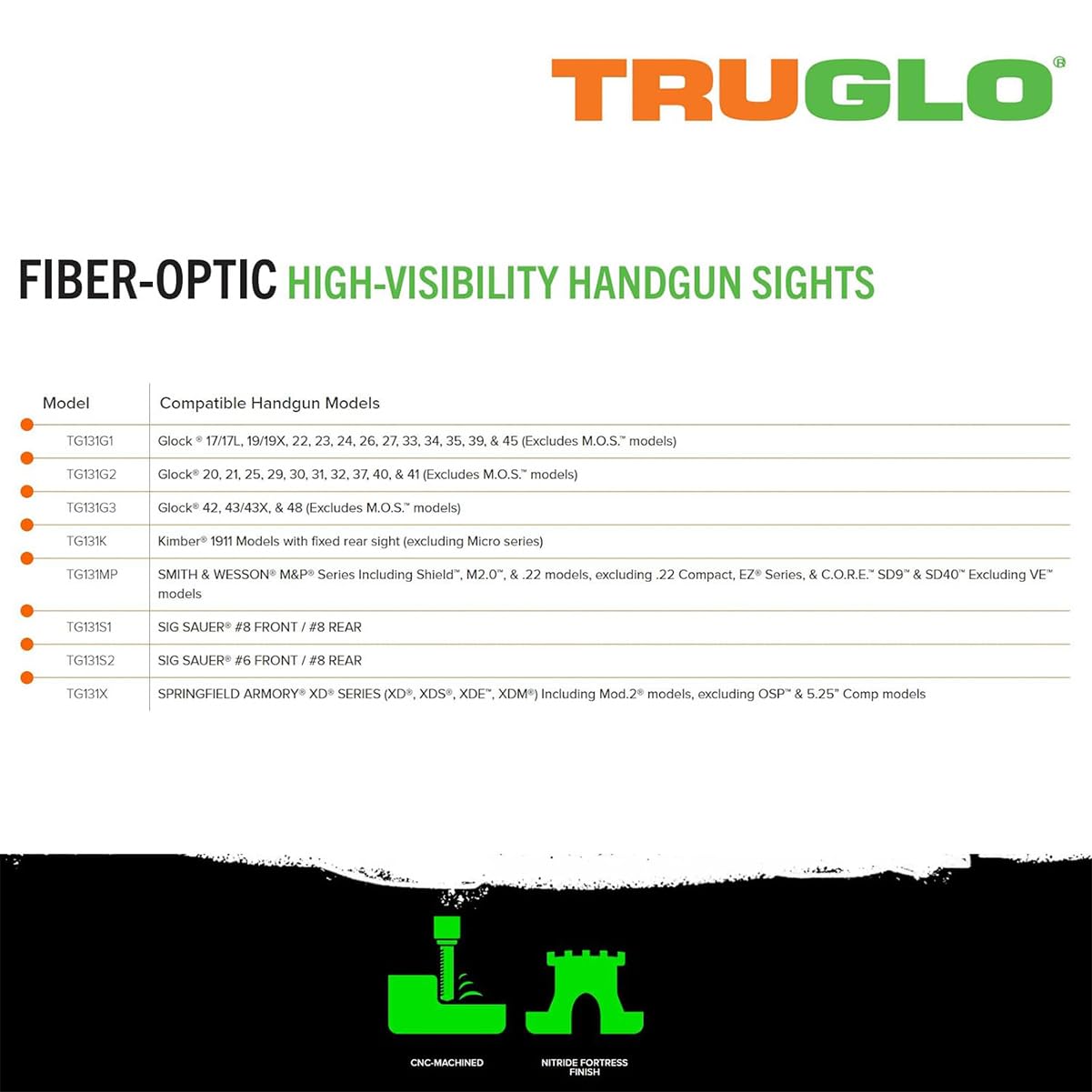 Fiber-Optic TRUGLO Handgun Night Sight | Compact Durable Snag-Resistant High-Visibility Red Front & Green Rear Sight, Compatible with Springfield XD Handguns