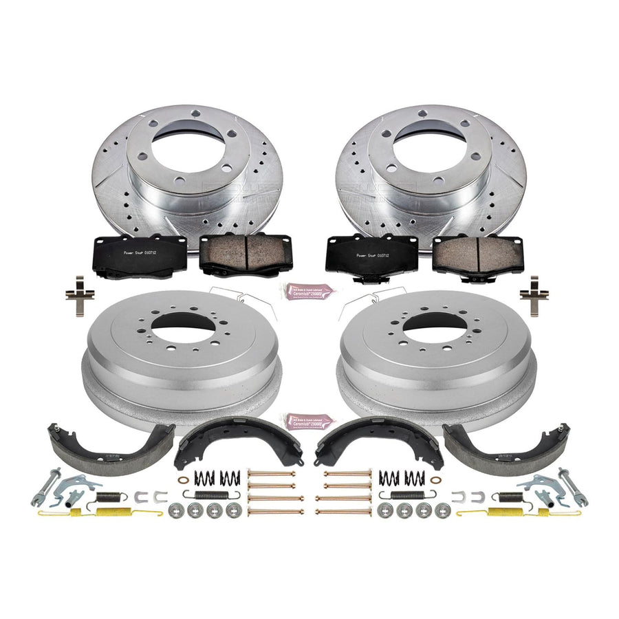 Power Stop K15095DK Z23 Carbon Fiber Brake Pads Front and Rear with Drilled & Slotted Brake Drums Kit For Toyota 4Runner 1995-2000 [Model Specific]