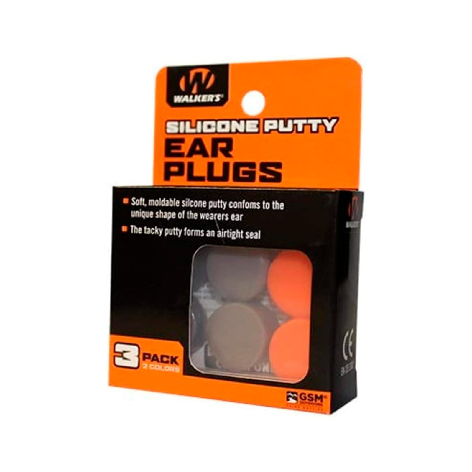 Walker's Putty Silicone - Soft Moldable Tacky Adaptable 20dB NRR Noise-Blocking Hearing Protection Shooting Hunting Work Earplugs, 3 Pairs, Storage Case Included - Orange/Flat Dark Earth