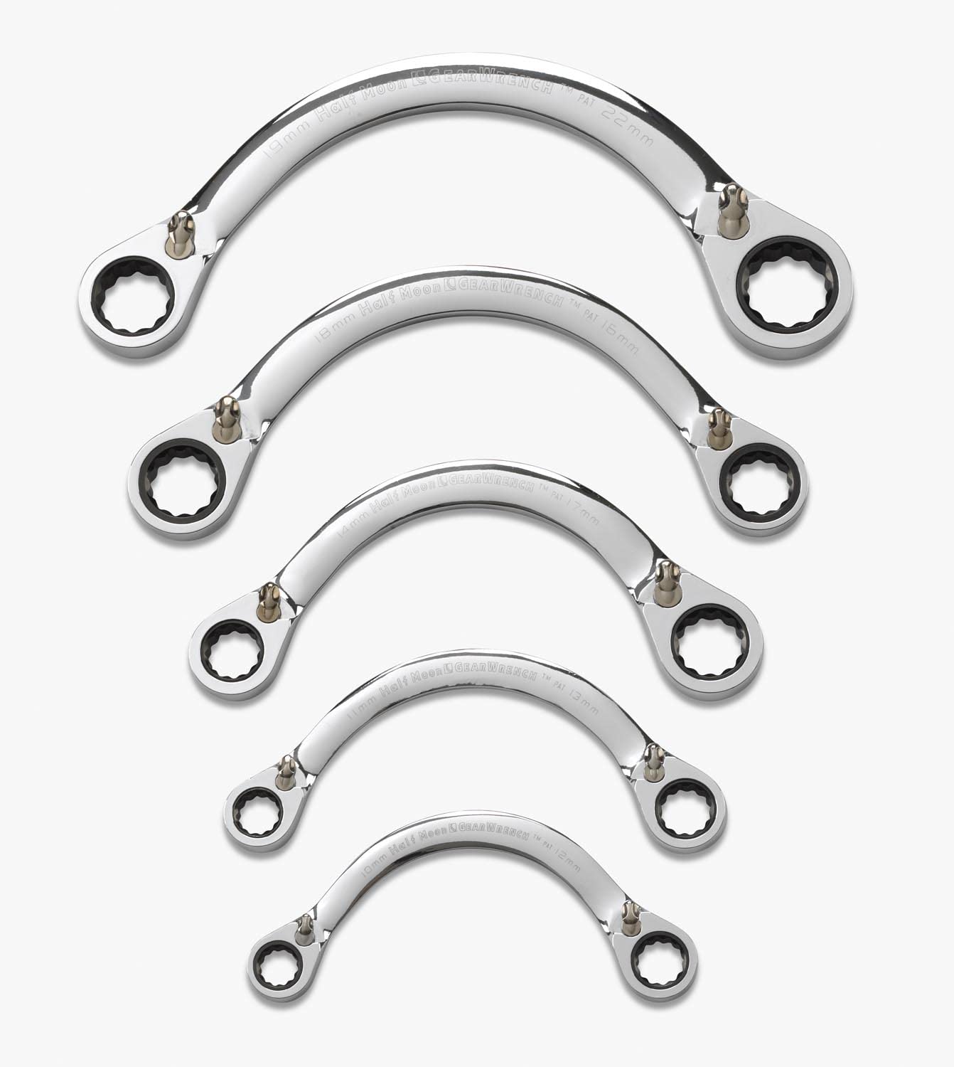 5 Pc. GEARWRENCH 12 Pt. Reversible Half Moon Double Box Ratcheting Wrench Set, Metric - 9850