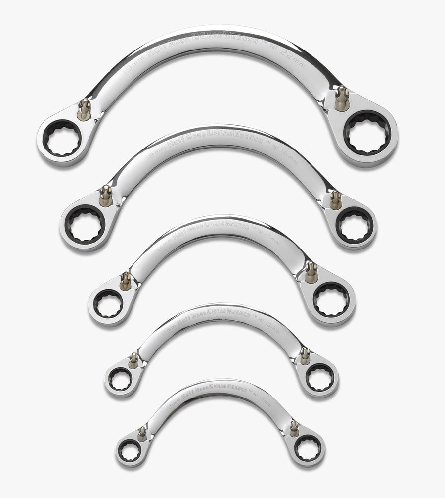 5 Pc. GEARWRENCH 12 Pt. Reversible Half Moon Double Box Ratcheting Wrench Set, Metric - 9850