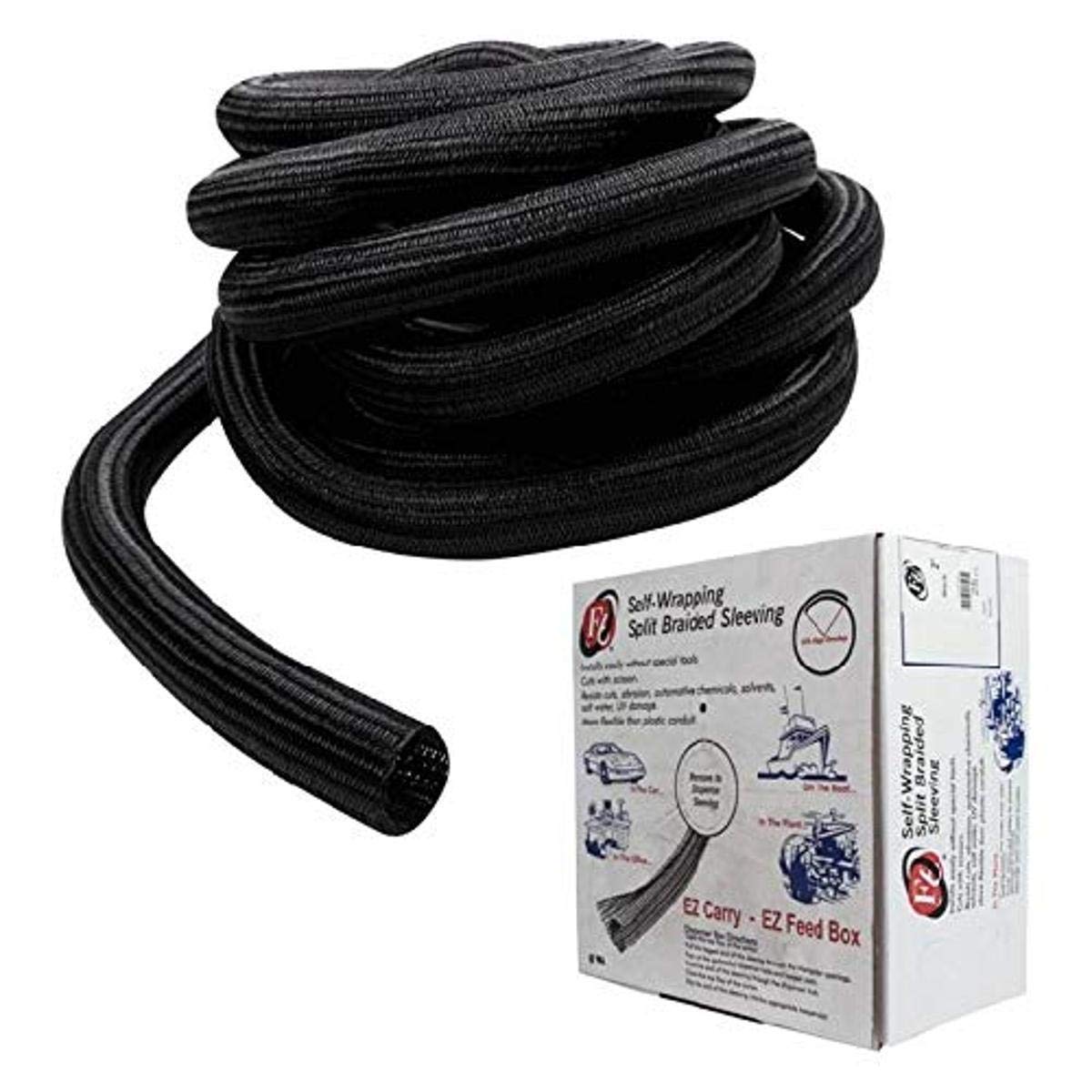 2In Self-Wrapping Split Braid Sleeving Black - Install Bay 25Ft (F6N200BK), Expandable Sleeving